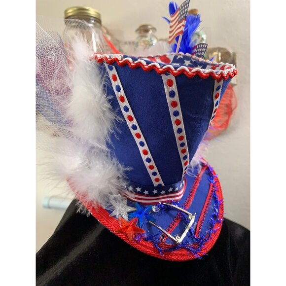 Fourth Of July Mini Blue Top Hat Fascinator main image 6